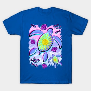 Sea Turtle and Sun Abstract Glitch Ultraviolets T-Shirt